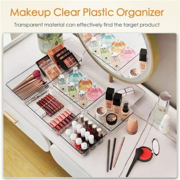 Clear Plastic Drawer Organizer Trays 10 Pack Kitchen Bathroom Vanity Bins - Picture 5 of 7